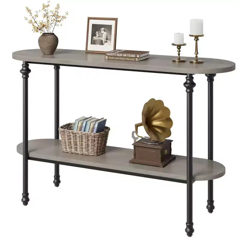 GustoWave Console Table, 43 Entryway Table with Storage, 2 Tier Sofa Table with Metal Frame and MDF, Behind Couch Table - Rustic Gray