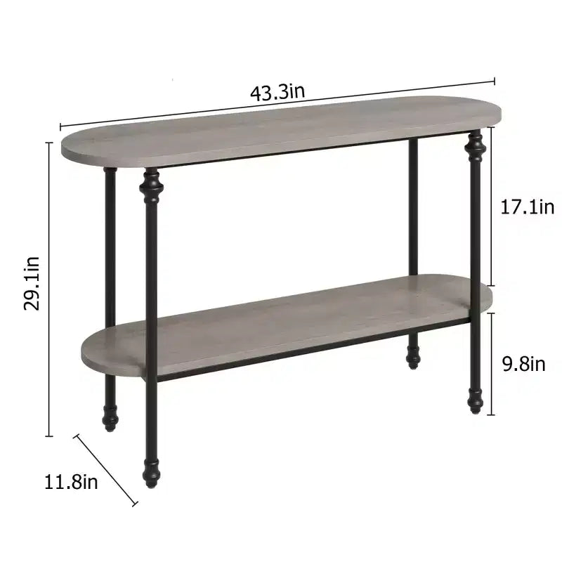GustoWave Console Table, 43" Tavolo da Ingresso con Contenitore, Tavolino da Divano a 2 Livelli con Struttura in Metallo e MDF, Tavolo Dietro il Divano - Grigio Rustico