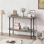 GustoWave Console Table, 43" Tavolo da Ingresso con Contenitore, Tavolino da Divano a 2 Livelli con Struttura in Metallo e MDF, Tavolo Dietro il Divano - Grigio Rustico