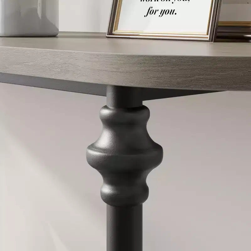 GustoWave Console Table, 43" Tavolo da Ingresso con Contenitore, Tavolino da Divano a 2 Livelli con Struttura in Metallo e MDF, Tavolo Dietro il Divano - Grigio Rustico