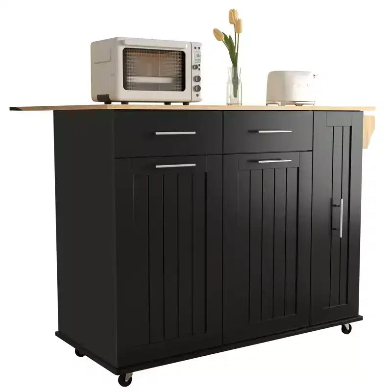 Isola da cucina con anta a ribalta, carrello multiuso con organizer estraibile a 3 livelli, ripiano interno, carrello su ruote con portasalviette e 2 cassetti