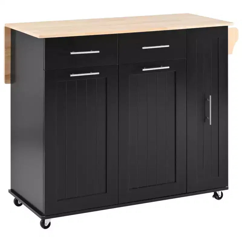 Isola da cucina con anta a ribalta, carrello multiuso con organizer estraibile a 3 livelli, ripiano interno, carrello su ruote con portasalviette e 2 cassetti