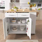 Isola da cucina con anta a ribalta, carrello multiuso con organizer estraibile a 3 livelli, ripiano interno, carrello su ruote con portasalviette e 2 cassetti