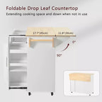 Isola da cucina con anta a ribalta, carrello multiuso con organizer estraibile a 3 livelli, ripiano interno, carrello su ruote con portasalviette e 2 cassetti