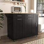 Isola da cucina con anta a ribalta, carrello multiuso con organizer estraibile a 3 livelli, ripiano interno, carrello su ruote con portasalviette e 2 cassetti