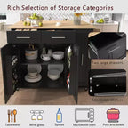 Isola da cucina con anta a ribalta, carrello multiuso con organizer estraibile a 3 livelli, ripiano interno, carrello su ruote con portasalviette e 2 cassetti