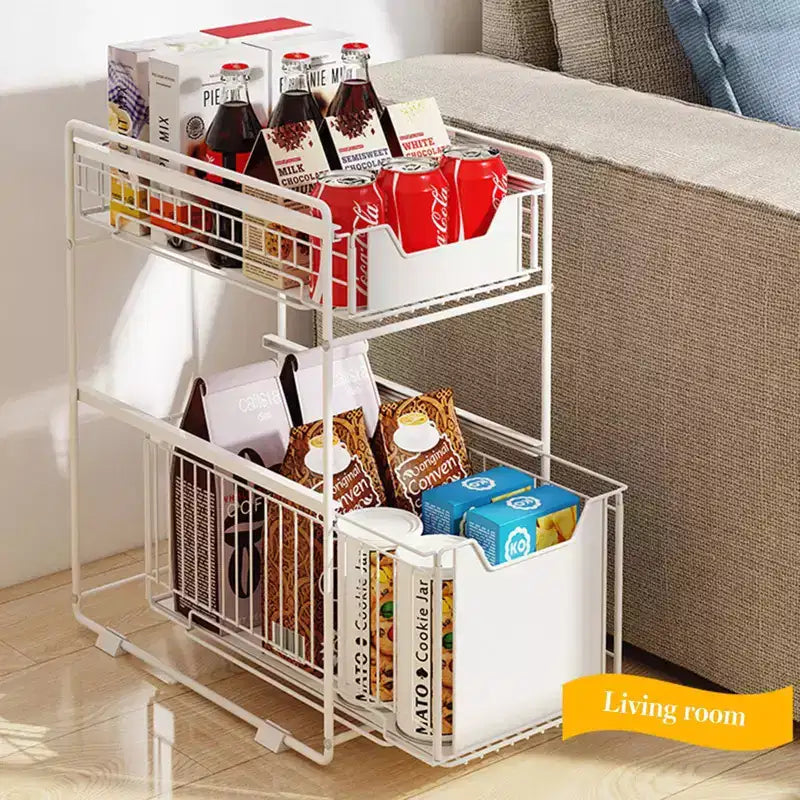 Organizzatore estraibile per armadio, cestelli in filo metallico a 2 livelli con cassetto scorrevole, cestelli in filo metallico scorrevoli in acciaio al carbonio per dispensa da cucina