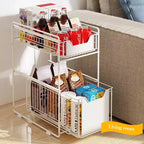 Organizzatore estraibile per armadio, cestelli in filo metallico a 2 livelli con cassetto scorrevole, cestelli in filo metallico scorrevoli in acciaio al carbonio per dispensa da cucina