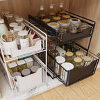Organizzatore estraibile per armadio, cestelli in filo metallico a 2 livelli con cassetto scorrevole, cestelli in filo metallico scorrevoli in acciaio al carbonio per dispensa da cucina
