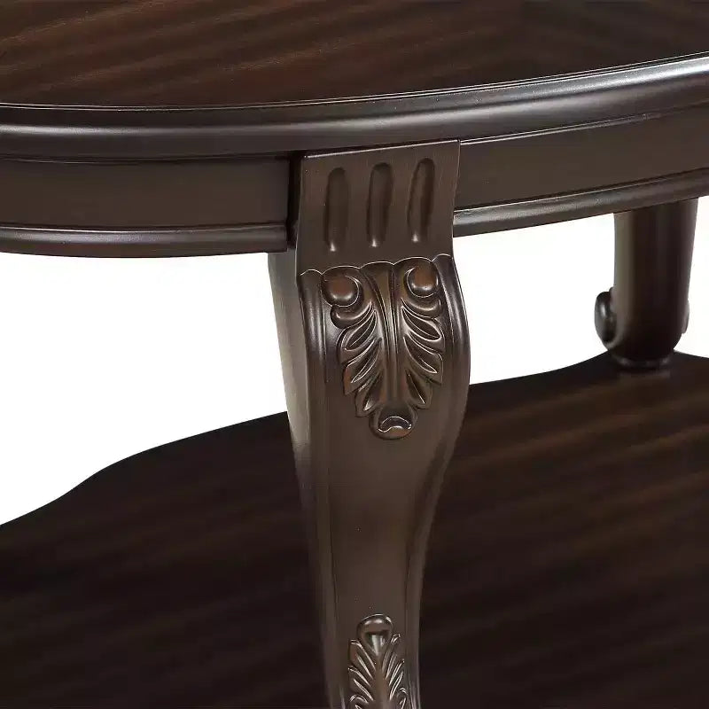 Tavolino da caffè ovale Hostack 42'' in legno con 2 ripiani e mensola aperta per soggiorno, colore Espresso