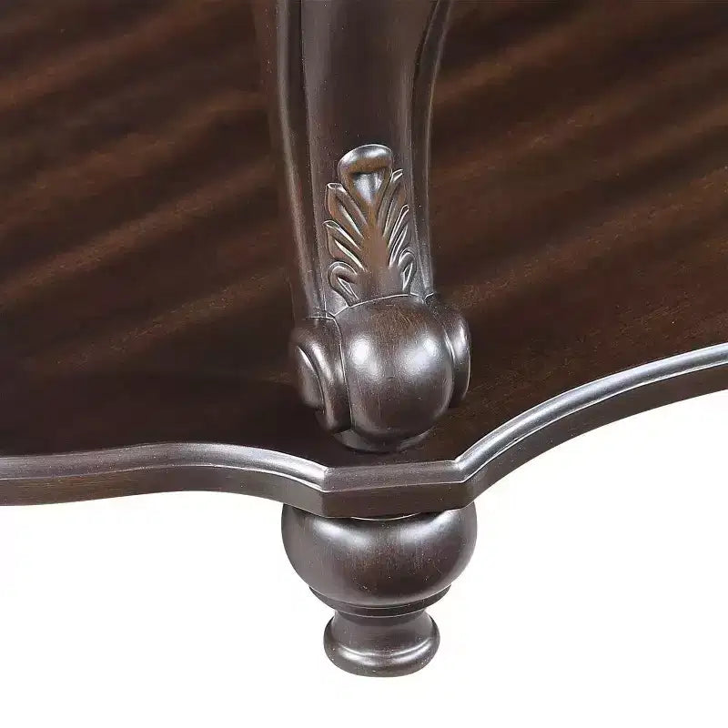 Tavolino da caffè ovale Hostack 42'' in legno con 2 ripiani e mensola aperta per soggiorno, colore Espresso
