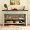 Hostack 48'' Solid Wood Top Console Table with 3 Storage Drawers and 2 Shelves, Retro Blue and Brown Top