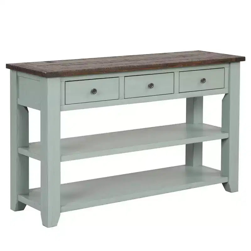 Hostack Tavolo Console con piano in legno massello da 48 pollici, 3 cassetti e 2 ripiani, piano retrò blu e marrone