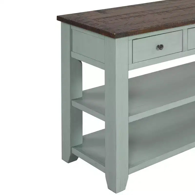 Hostack Tavolo Console con piano in legno massello da 48 pollici, 3 cassetti e 2 ripiani, piano retrò blu e marrone