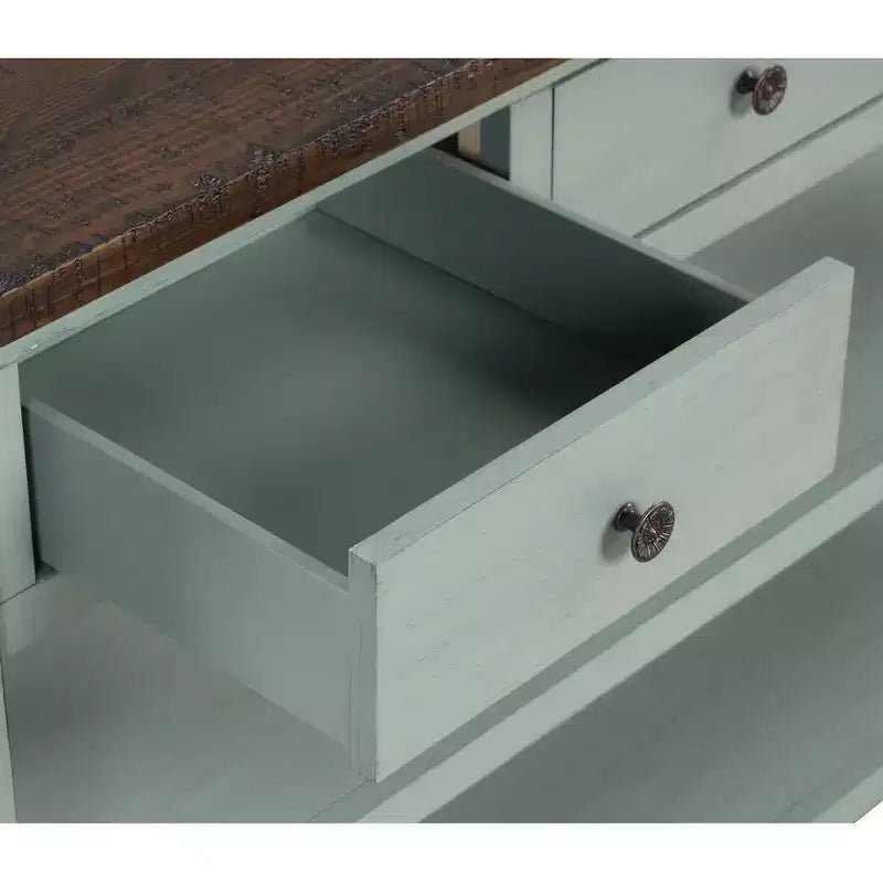 Hostack Tavolo Console con piano in legno massello da 48 pollici, 3 cassetti e 2 ripiani, piano retrò blu e marrone