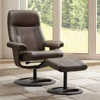 Poltrona Reclinabile Moderna BenchMaster Bruce in Similpelle Marrone Cioccolato con Poggiapiedi Ottomano, Girevole Manuale Ergonomica per Camera da Letto