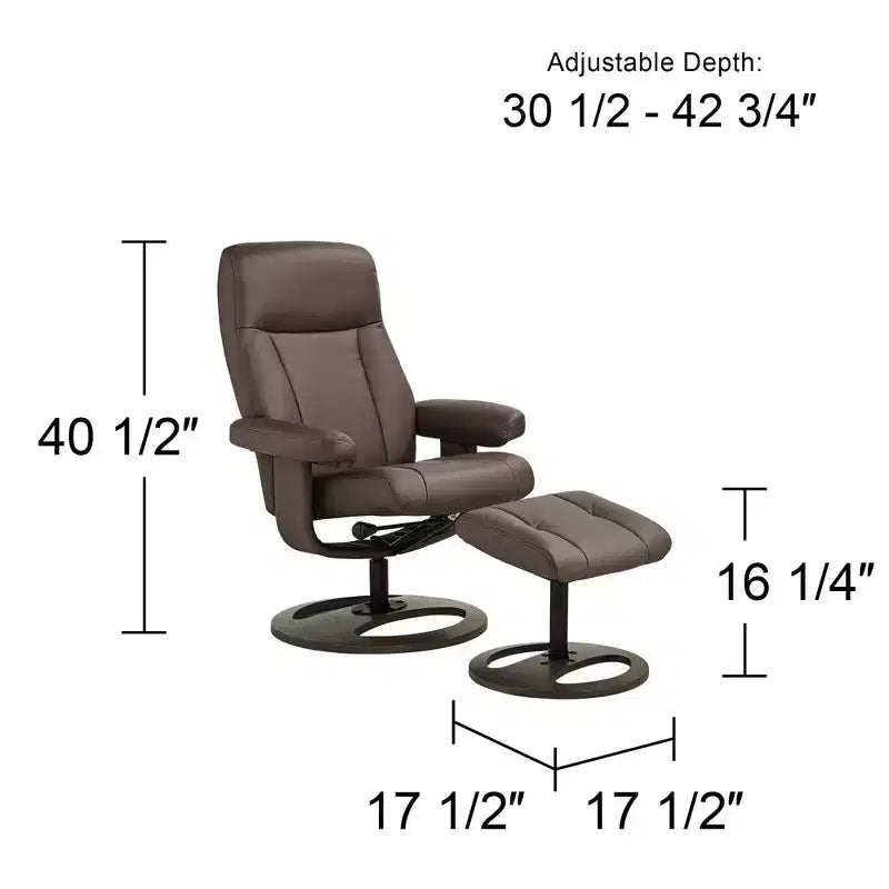 Poltrona Reclinabile Moderna BenchMaster Bruce in Similpelle Marrone Cioccolato con Poggiapiedi Ottomano, Girevole Manuale Ergonomica per Camera da Letto