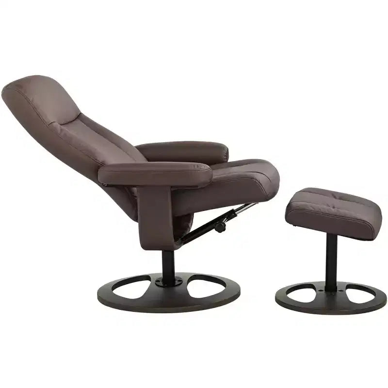 Poltrona Reclinabile Moderna BenchMaster Bruce in Similpelle Marrone Cioccolato con Poggiapiedi Ottomano, Girevole Manuale Ergonomica per Camera da Letto