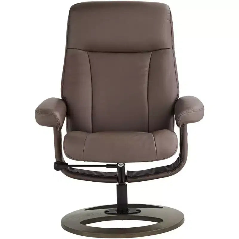 Poltrona Reclinabile Moderna BenchMaster Bruce in Similpelle Marrone Cioccolato con Poggiapiedi Ottomano, Girevole Manuale Ergonomica per Camera da Letto
