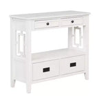 Hostack Tavolo Consolle da 36'' in Legno Stile Fattoria con 4 Cassetti e 1 Ripiano per Ingresso e Soggiorno, Bianco Antico