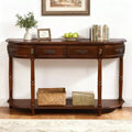 Hostack 52'' Retro Curved Wood Console Table with Open Shelf and 2 Drawers for Living Room and Hallway, Cherry