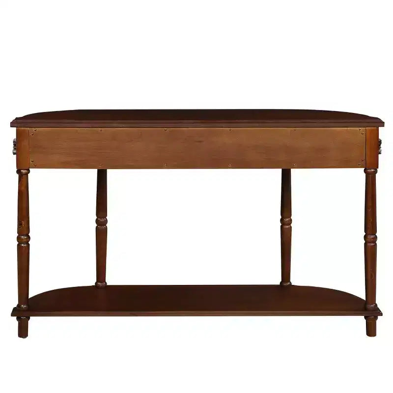 Hostack 52'' Tavolo Consolle Retrò Curvo in Legno con Ripiano Aperto e 2 Cassetti per Soggiorno e Ingresso, Ciliegio