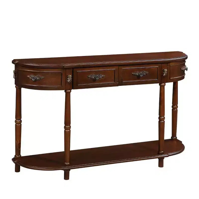 Hostack 52'' Tavolo Consolle Retrò Curvo in Legno con Ripiano Aperto e 2 Cassetti per Soggiorno e Ingresso, Ciliegio