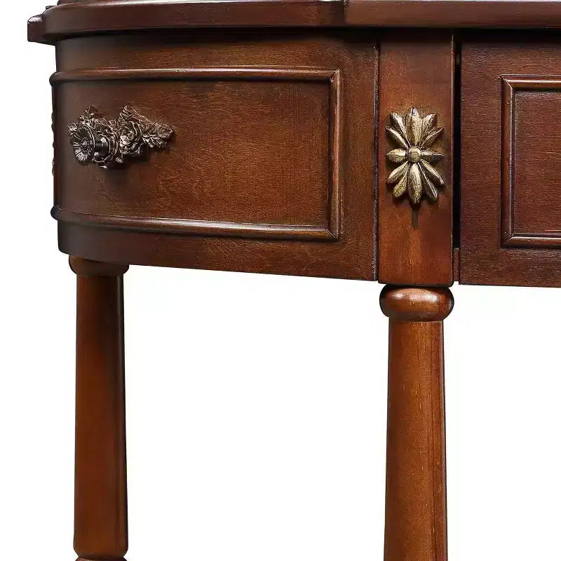 Hostack 52'' Tavolo Consolle Retrò Curvo in Legno con Ripiano Aperto e 2 Cassetti per Soggiorno e Ingresso, Ciliegio