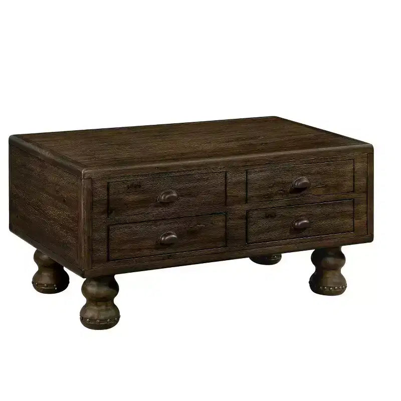 Tavolino da caffè in legno Hostack da 40'' con 4 cassetti e gambe decorate con rivetti per soggiorno, facile da montare, color espresso