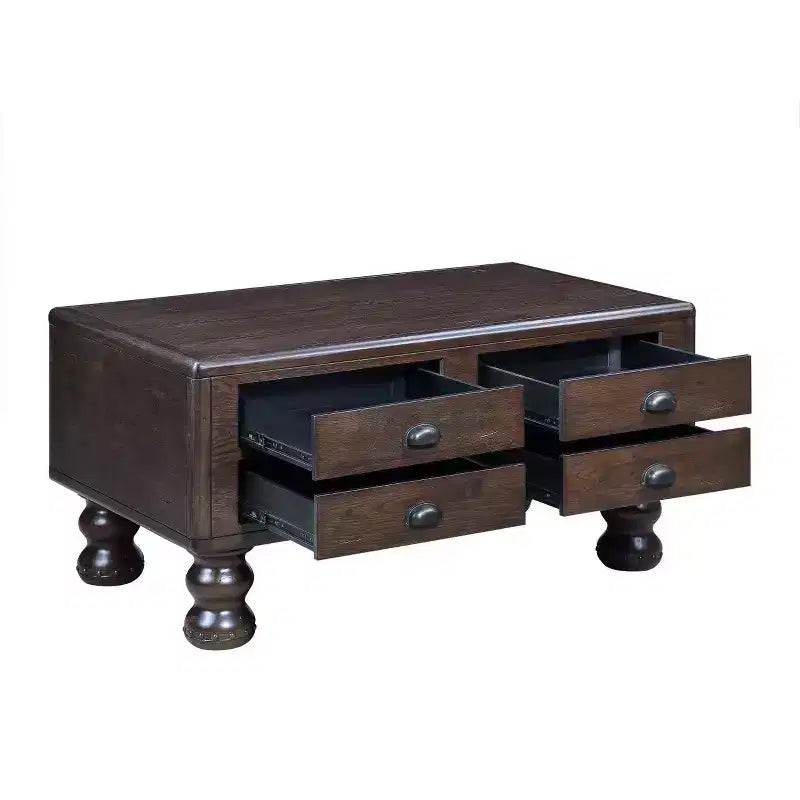Tavolino da caffè in legno Hostack da 40'' con 4 cassetti e gambe decorate con rivetti per soggiorno, facile da montare, color espresso
