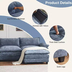 Divano in ciniglia blu Karl Home con poggiatesta a doppio strato e pouf, larghezza 393.7 cm
