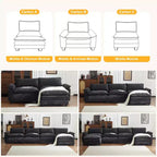 Divano in ciniglia blu Karl Home con poggiatesta a doppio strato e pouf, larghezza 393.7 cm