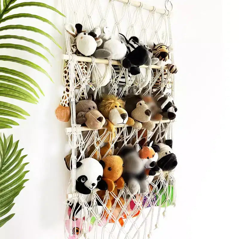 TROPOW Rete per riporre giocattoli, amaca in macramè per animali di peluche, organizer per giocattoli da appendere, portaoggetti in rete per la stanza dei bambini, sala giochi, A