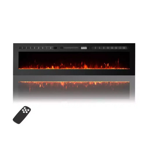 60 Ultra-Thin Electric Fireplace, Wall/Recessed Mount, 144 Flame & Bed Colors, Quiet Fan Heater, 750W/1500W, Safety Shut-Off for Living Room