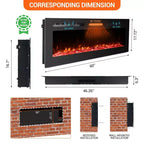 Camino elettrico ultra-sottile da 60 pollici, montaggio a parete/incasso, 144 colori di fiamma e letto, termoventilatore silenzioso, 750W/1500W, spegnimento di sicurezza per soggiorno