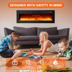 Camino elettrico ultra-sottile da 60 pollici, montaggio a parete/incasso, 144 colori di fiamma e letto, termoventilatore silenzioso, 750W/1500W, spegnimento di sicurezza per soggiorno