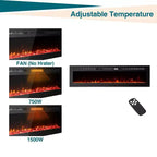 Camino elettrico ultra-sottile da 60 pollici, montaggio a parete/incasso, 144 colori di fiamma e letto, termoventilatore silenzioso, 750W/1500W, spegnimento di sicurezza per soggiorno
