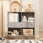 Acekool Organizzatore Portagiochi per Bambini a 7 Scomparti con Cassetti, Libreria a 3 Livelli per Sala Giochi, Soggiorno, Scuola, Confezione da 2, Grigio