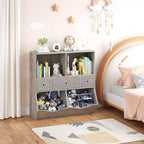 Acekool Organizzatore Portagiochi per Bambini a 7 Scomparti con Cassetti, Libreria a 3 Livelli per Sala Giochi, Soggiorno, Scuola, Confezione da 2, Grigio