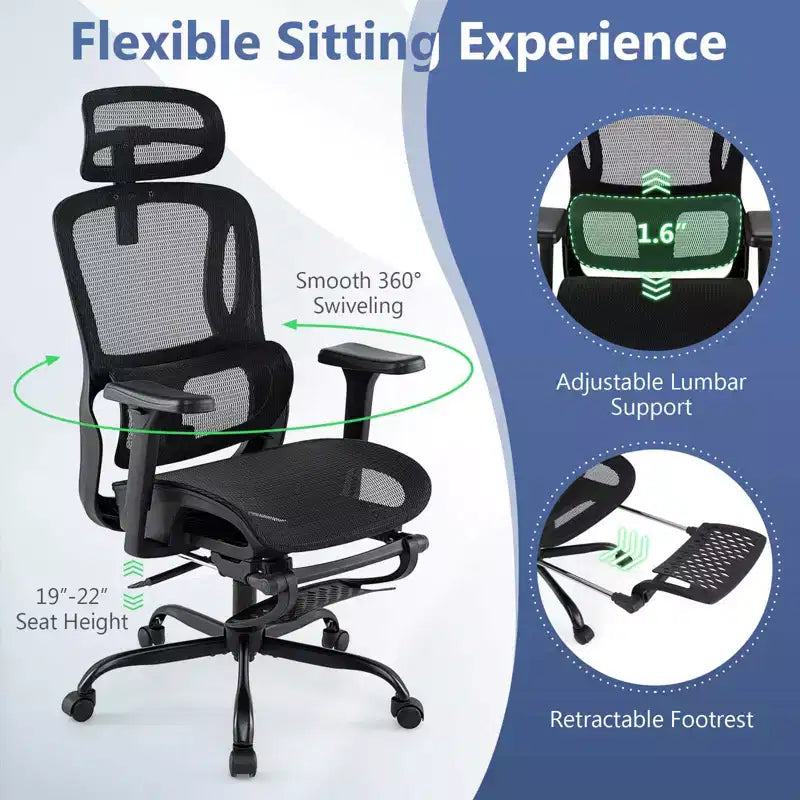 Sedia da ufficio ergonomica Costway con poggiatesta girevole e supporto lombare regolabile