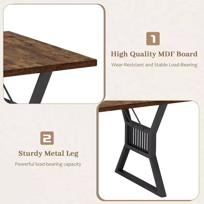 Tavolo da pranzo da 180 cm per 4-6 persone, tavolo da cucina rettangolare in legno industriale con gambe in metallo per soggiorno, sala da pranzo