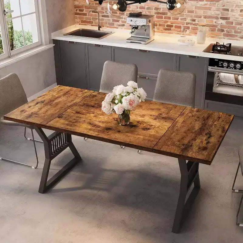 Tavolo da pranzo da 180 cm per 4-6 persone, tavolo da cucina rettangolare in legno industriale con gambe in metallo per soggiorno, sala da pranzo