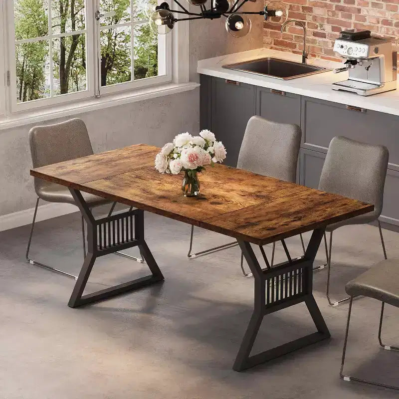 Tavolo da pranzo da 180 cm per 4-6 persone, tavolo da cucina rettangolare in legno industriale con gambe in metallo per soggiorno, sala da pranzo