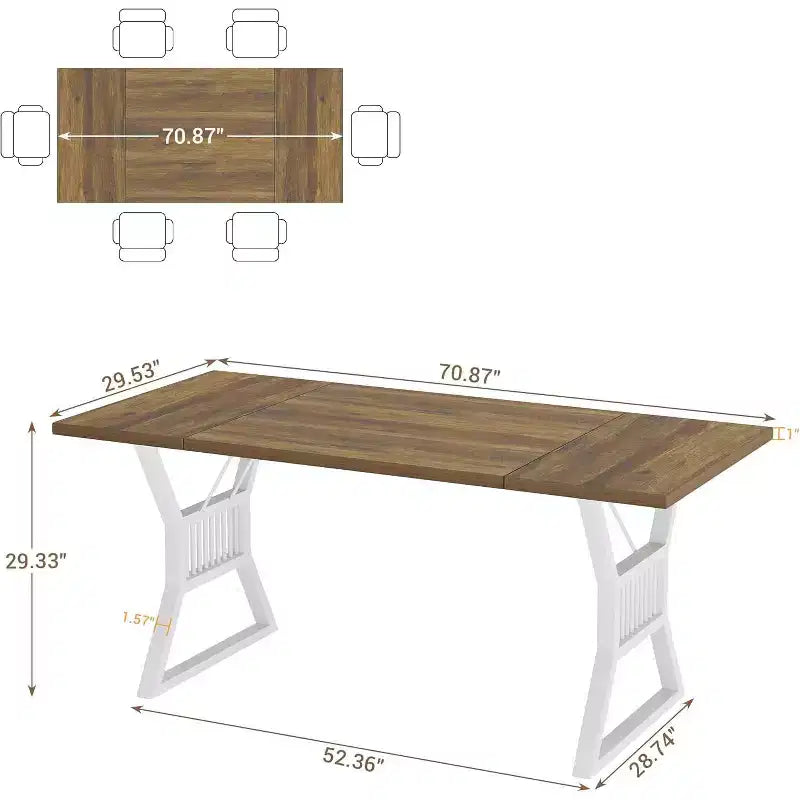 Tavolo da pranzo da 180 cm per 4-6 persone, tavolo da cucina rettangolare in legno industriale con gambe in metallo per soggiorno, sala da pranzo