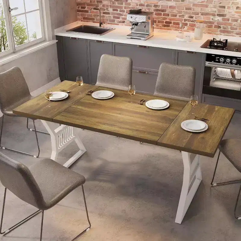 Tavolo da pranzo da 180 cm per 4-6 persone, tavolo da cucina rettangolare in legno industriale con gambe in metallo per soggiorno, sala da pranzo