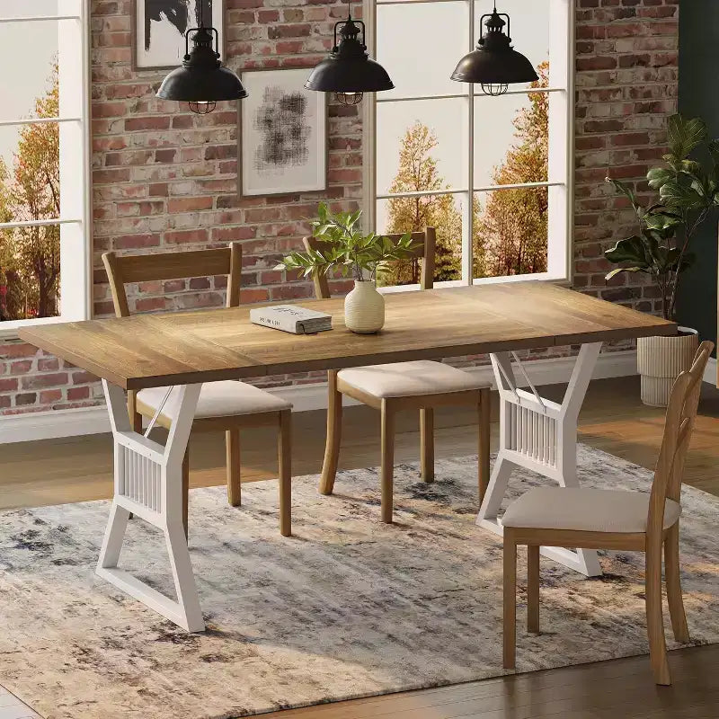 Tavolo da pranzo da 180 cm per 4-6 persone, tavolo da cucina rettangolare in legno industriale con gambe in metallo per soggiorno, sala da pranzo