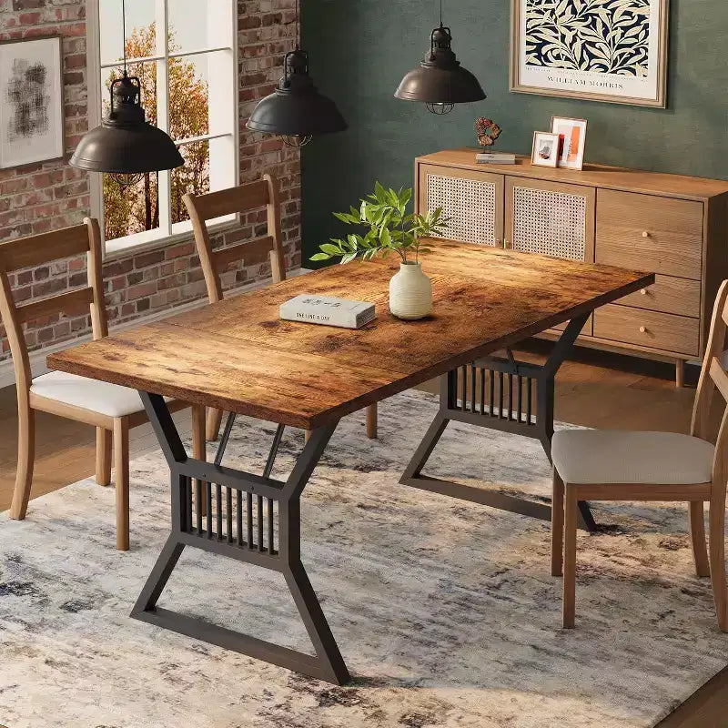 Tavolo da pranzo da 180 cm per 4-6 persone, tavolo da cucina rettangolare in legno industriale con gambe in metallo per soggiorno, sala da pranzo