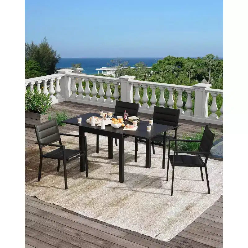 Tavolo da Patio Espandibile da 80-160 cm per 4-6 Persone, Tavolo da Pranzo Rettangolare da Esterno con Piano Effetto Legno per Giardino, Terrazza, Portico