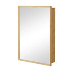 Armadietto da bagno con specchio e ripiani regolabili in legno di quercia, Mobiletto contenitore da parete con specchio per bagno