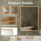 Armadietto da bagno con specchio e ripiani regolabili in legno di quercia, Mobiletto contenitore da parete con specchio per bagno